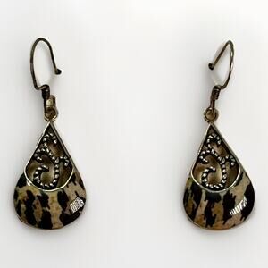 Vintage Sterling Silver Leopard Jasper Teardrop Earrings - Signed 925 MJ